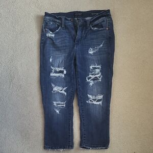 Judy Blue Ripped Cropped Jeans - Deep Blue